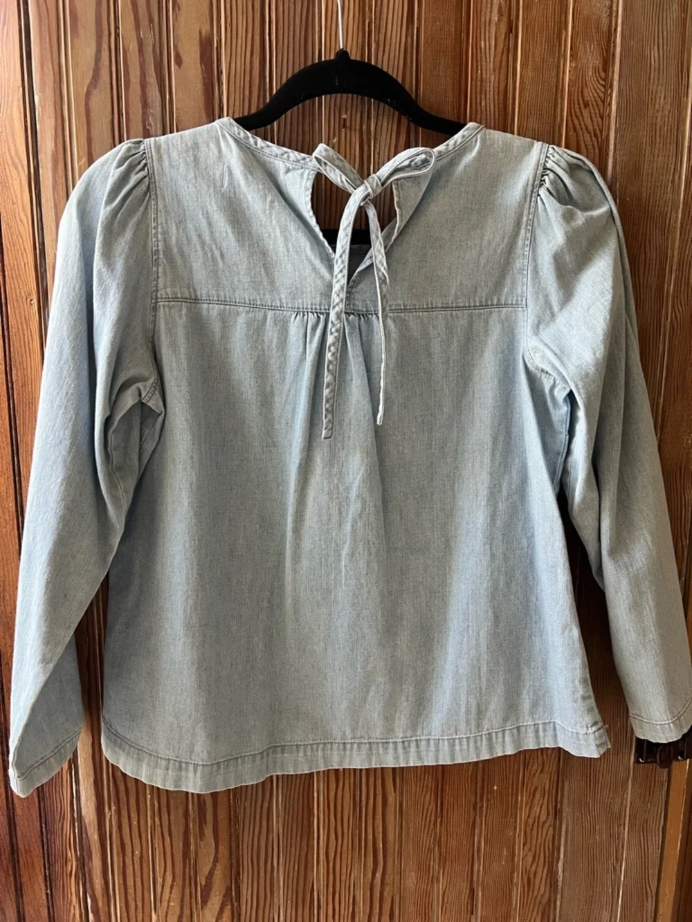 Madewell | K8912 Chambray Long Puff Sleeve Tie Back Swing Shirt | XS - Picture 5 of 7
